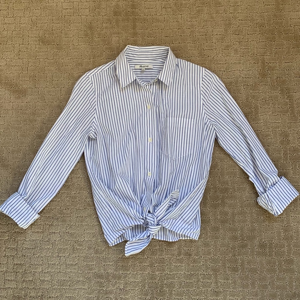 Madewell XXS blue striped tie up button down